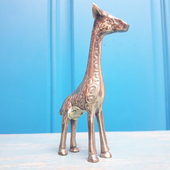Giraffe Vintage Brass Animal Figurine Mid Century Modern Gold Metal - Picture 3 of 14